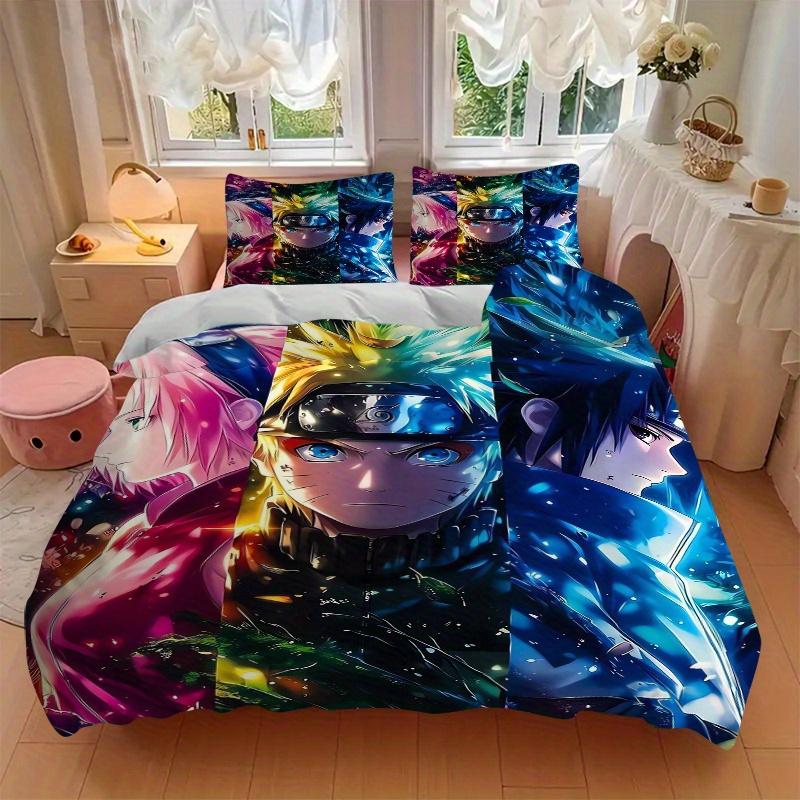 3pcs Naruto Anime Characters Quilt Cover Set (1 Quilt Cover + 2 Pillowcases Without Pillow Core), High-Definition Printing for Home and Dormitory