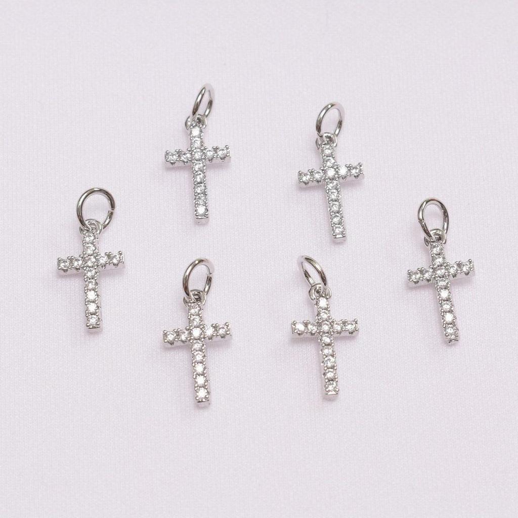 14K Gold-Filled Diamond Mini Cross Pendant for DIY Bracelets and Necklaces