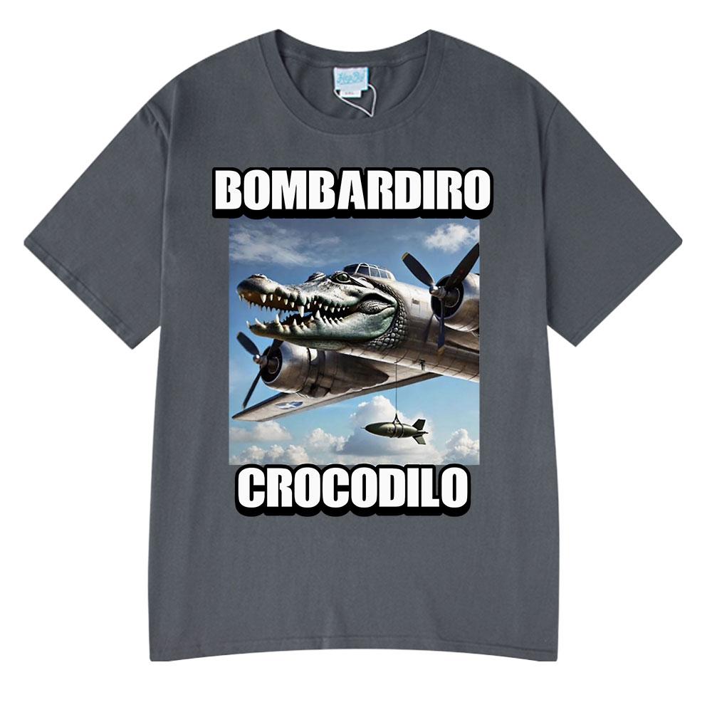 Bombardiro Crocodilo Crocodile Plane Bomber Funny Meme T-shirt Men Women Summer Casual Cotton Comfort Short Sleeve T Shirts Tops