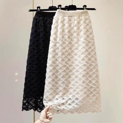 Women's Winter A-Line Knit Crochet Lace Bodycon Skirt