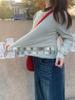 Women's Japanese Stripe Color Block High Collar Long Sleeve T-Shirt - Lazy Style, Light Blue (TX381)