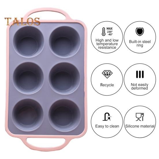 Silicone Cake Mold 6 Cups Cupcake Model Muffin Tart Baking Pan with Handle Non-Stick Food Grade Heat-resistant Easy Release Easy Cleaning Baking Mould