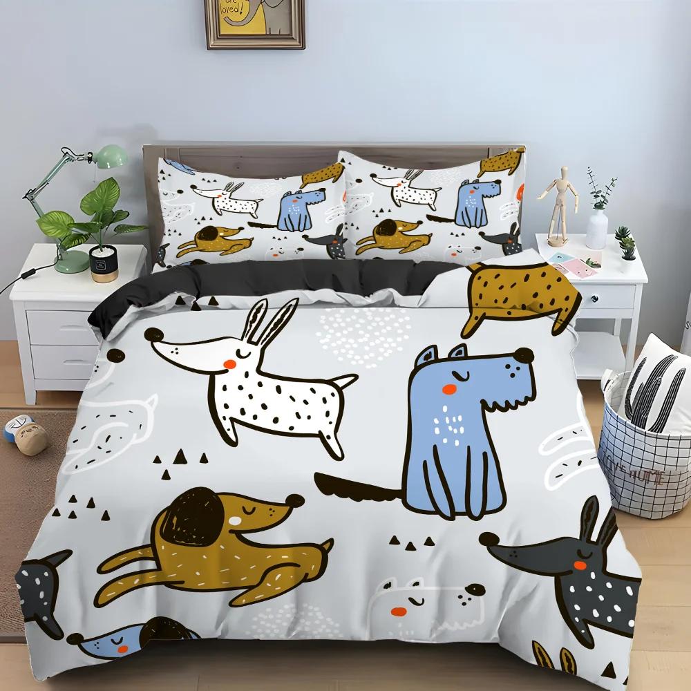 Poszewka na kołdrę z kreskówkowym psem Ładna ilustrowana szczeniak zwierzęcy abstrakcyjny obraz sztuka sypialniana dekoracje poszewka na kołdrę dla dzieci