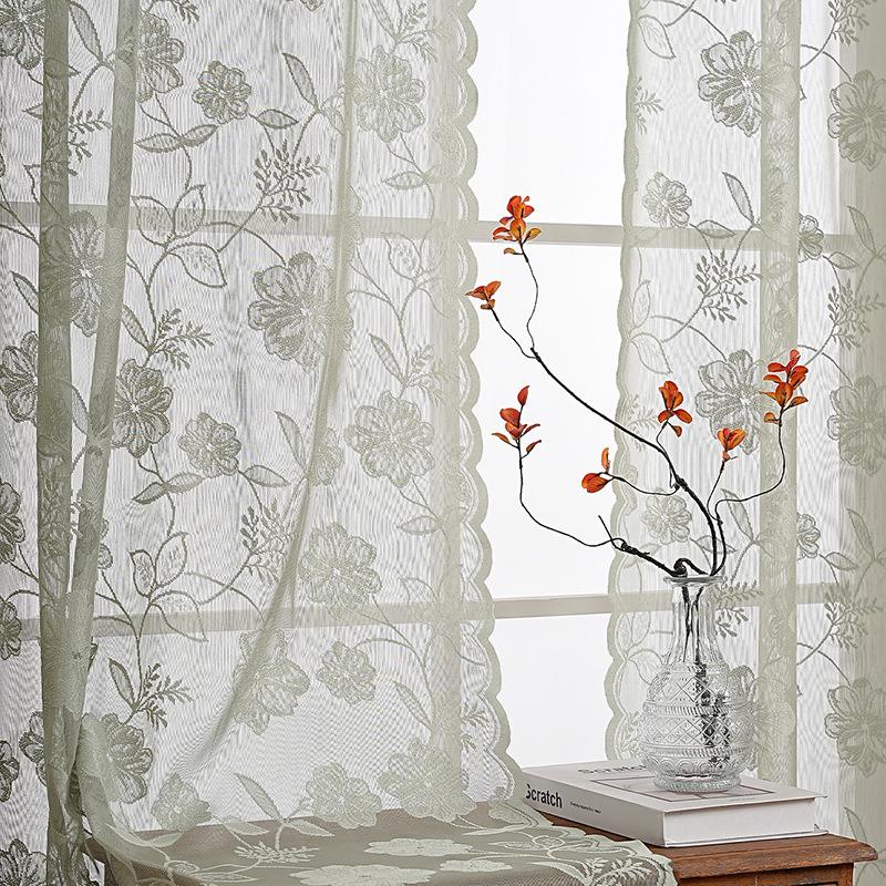 French Korean Wave Lace Gauze Curtain Living Room Bedroom Balcony Curtain Embroidery Partition Finished Curtain