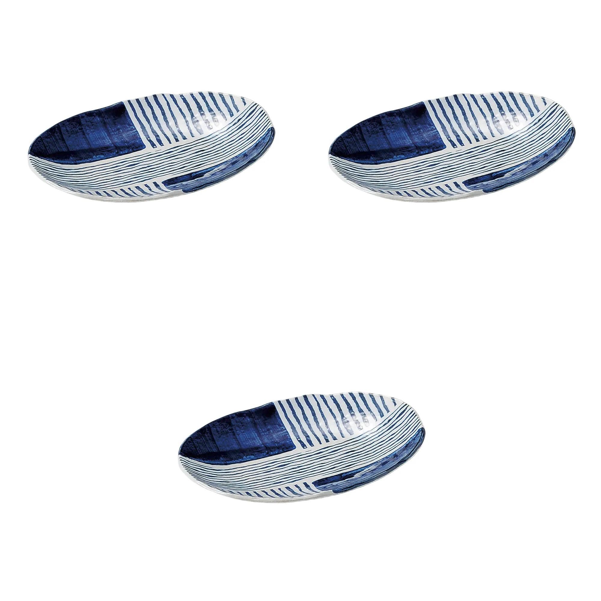 

Set of 3 Gosu Striped Fruit Plates x x Medium Oval Bowl by Setomonohonpo [20.8 14.5 3.2 cm]