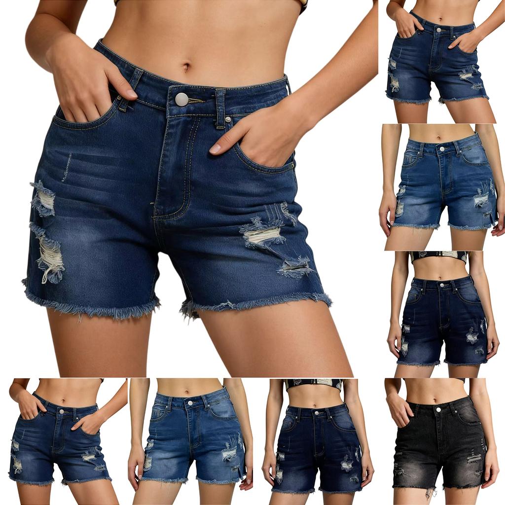 Damskie Codzienne Modne Dżinsowe Szorty z Dziurami Wszechstronne