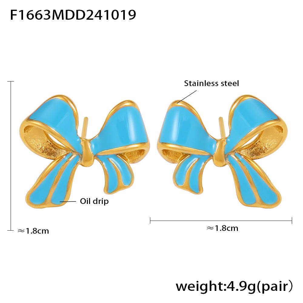 Qiong Yao Drip Oil Bow Earrings: Exquisite, Light Luxury Oil Painting Texture, Stainless Steel, Sweet Studs for Women.