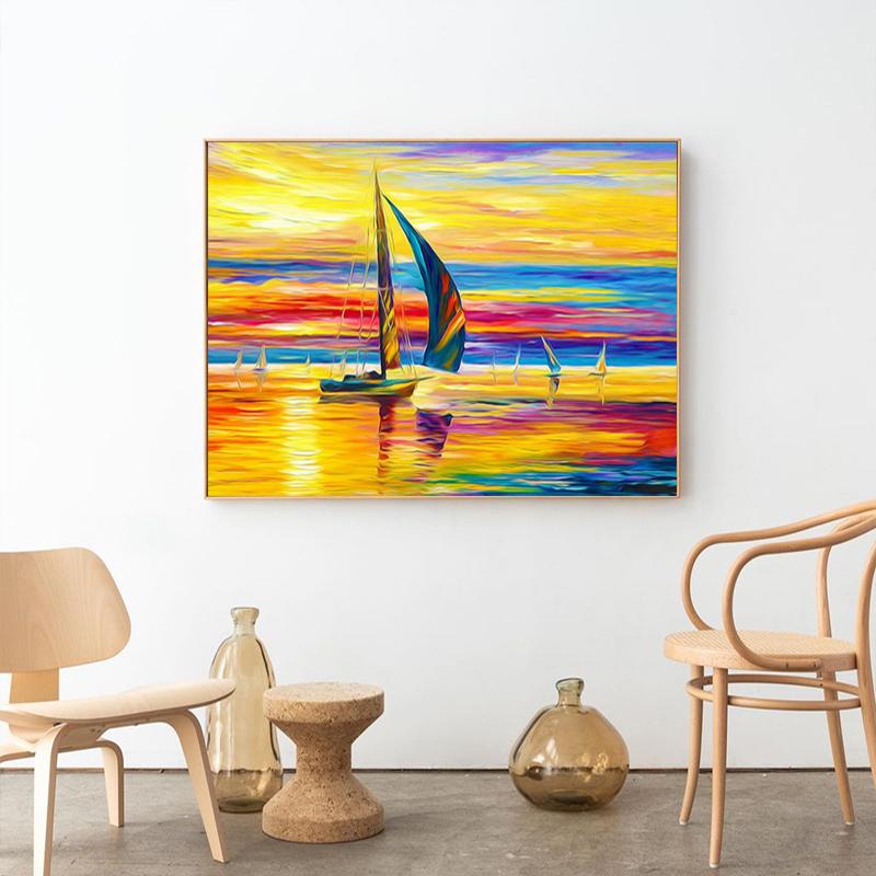 RUOPOTY Oil Painting By Numbers Seaside Landscape Wall Art Unique Gift Hand Painted Picture By Numbers Sunset For Living Room
