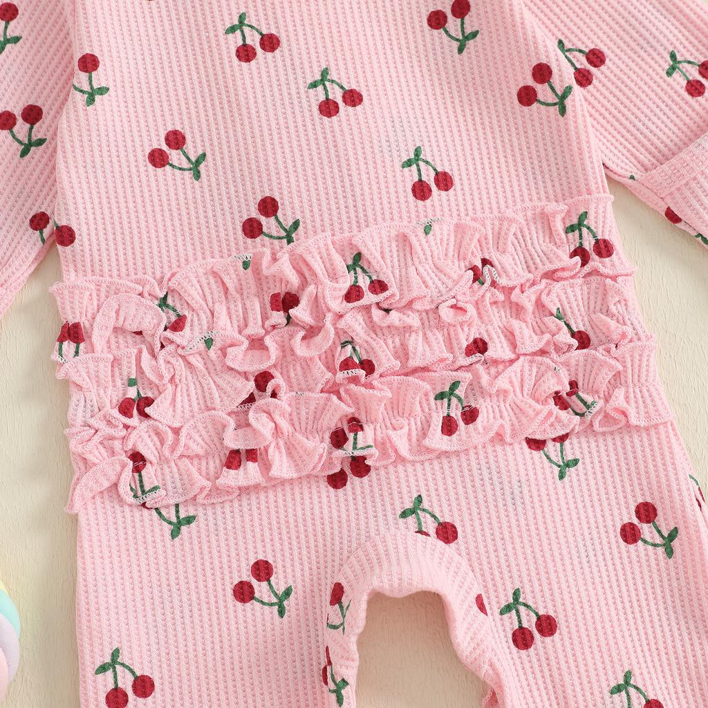 Citgeett Autumn Newborn Baby Girl Fall Romper Print Long Sleeve Zipper Ruffled Footed Jumpsuit Headband Clothes