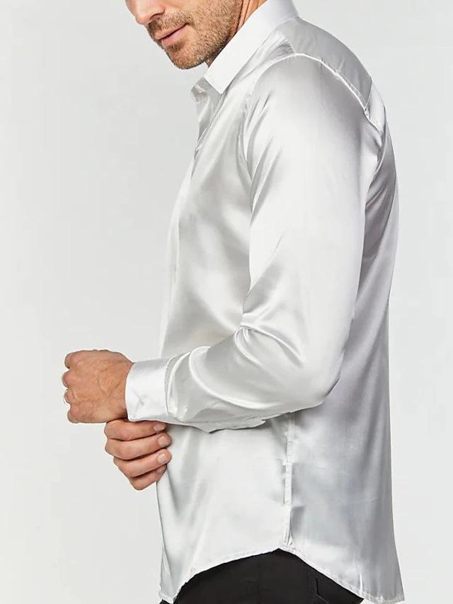 European Fit Men's Shiny Mercerized Cotton Long Sleeve Business Shirt