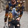 Fashion Men's Pumpkin Ghost 3D Printed T-shirt Comfortable Soft Breathable Loose Large Casual Sports Versatile Round Neck Long Sleeve T-shirt