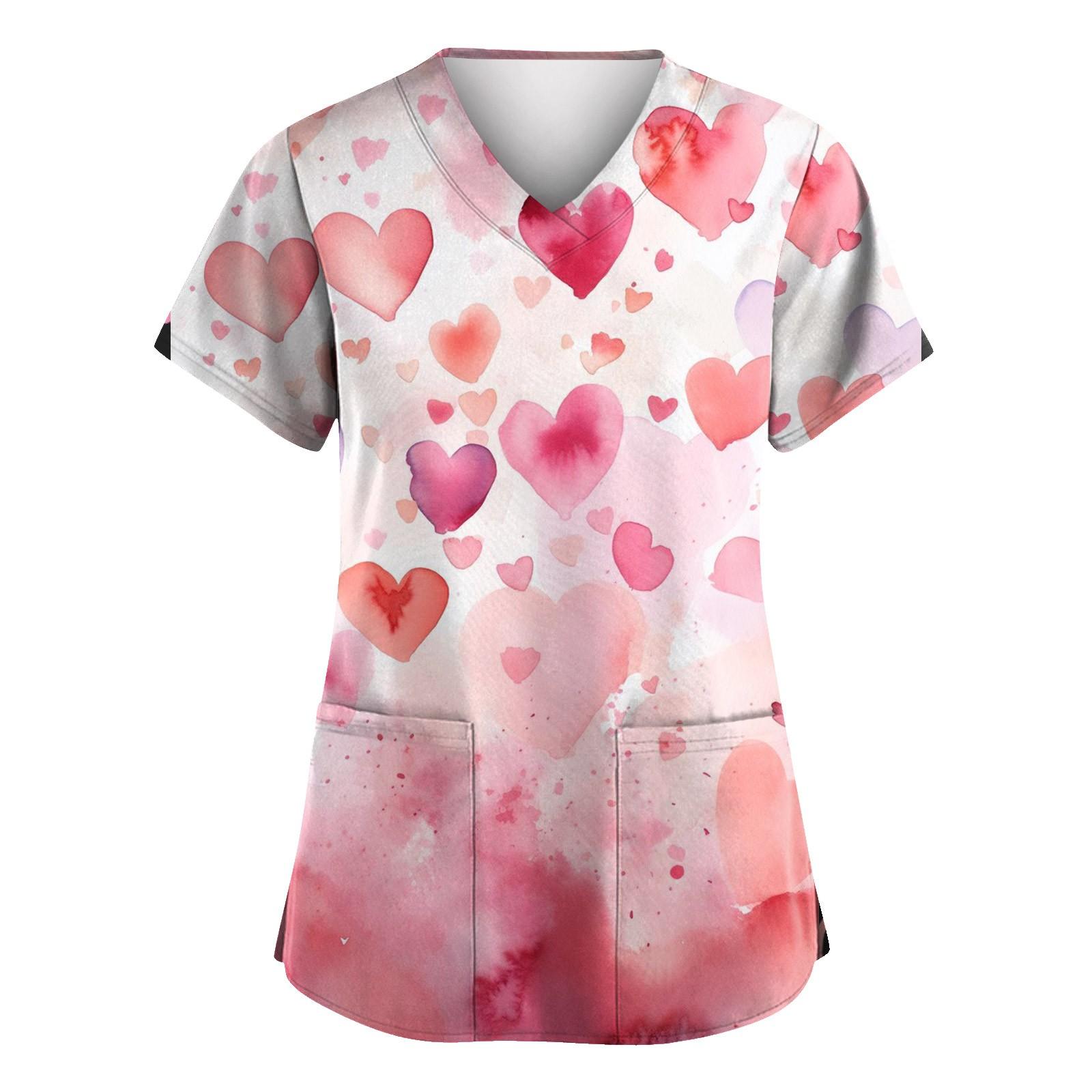 

Женские модные комбинезоны с коротким рукавом и V-образным вырезом, с карманами, на День святого Валентина, с принтом, топы, одежда XXL розовый