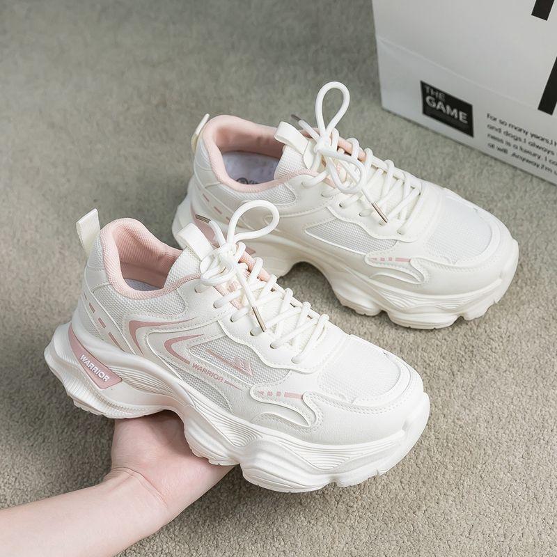 Pull Back Women's Shoes Sneakers 2024 Autumn New Chinese Leather Thick-soled Small Man Tall Daddy Shoes