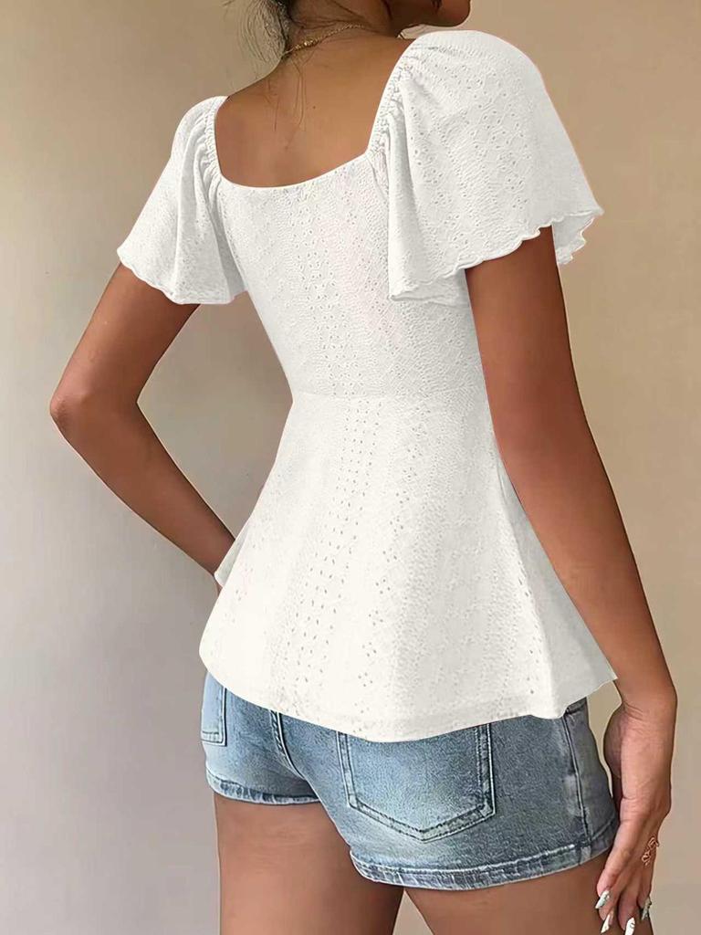 2026 Summer European & American V-Neck Drawstring Short-Sleeve Plain T-shirt for Women