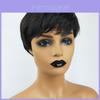 Elegantes Pelucas Sintéticas Corte Pixie Pelo Corto Recto Negro Con Flequillo Para Mujeres