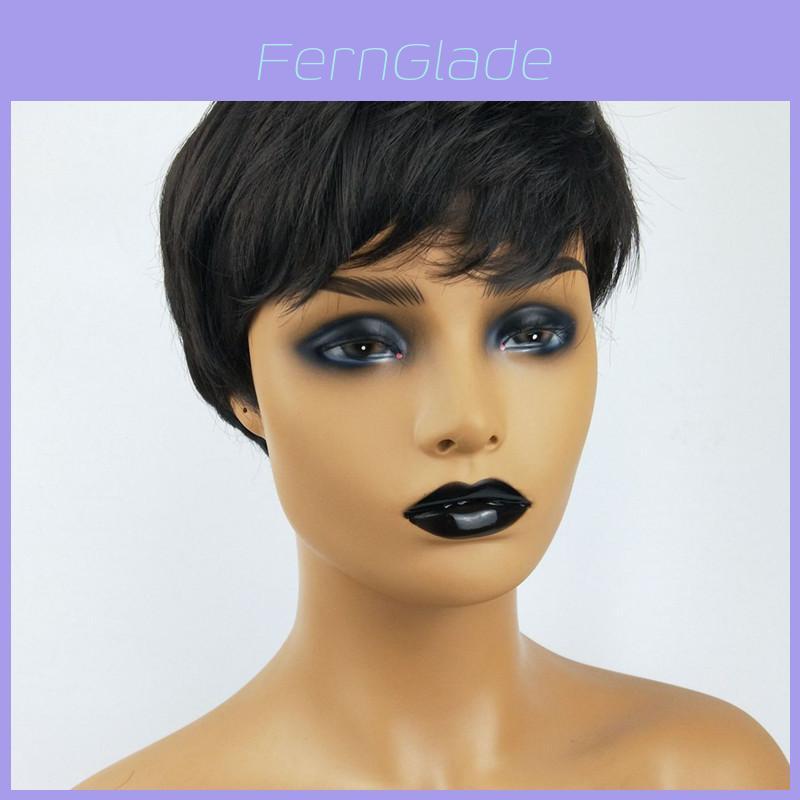 Elegant Pixie Cut Synthetic Wigs Short Hair Straight Black Wigs With Bangs For Women