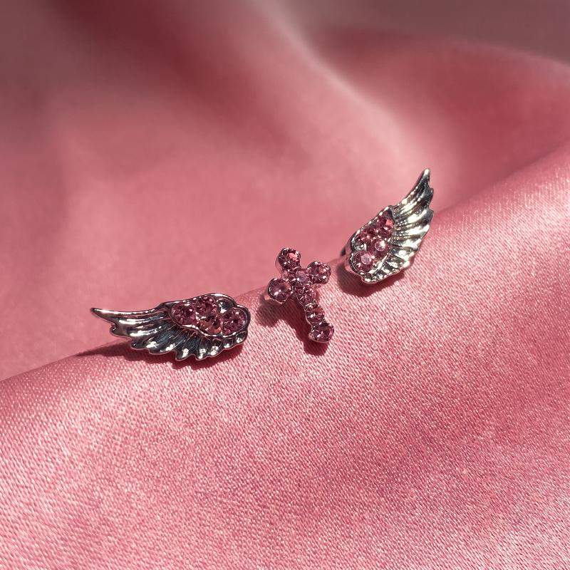 Set di 3/4 Paia di Orecchini Vintage Punk Rosa Zircone Ala Croce Stella Piercing all'Orecchio Gioielli Accessori Piercing alla Cartilagine dell'Orecchio