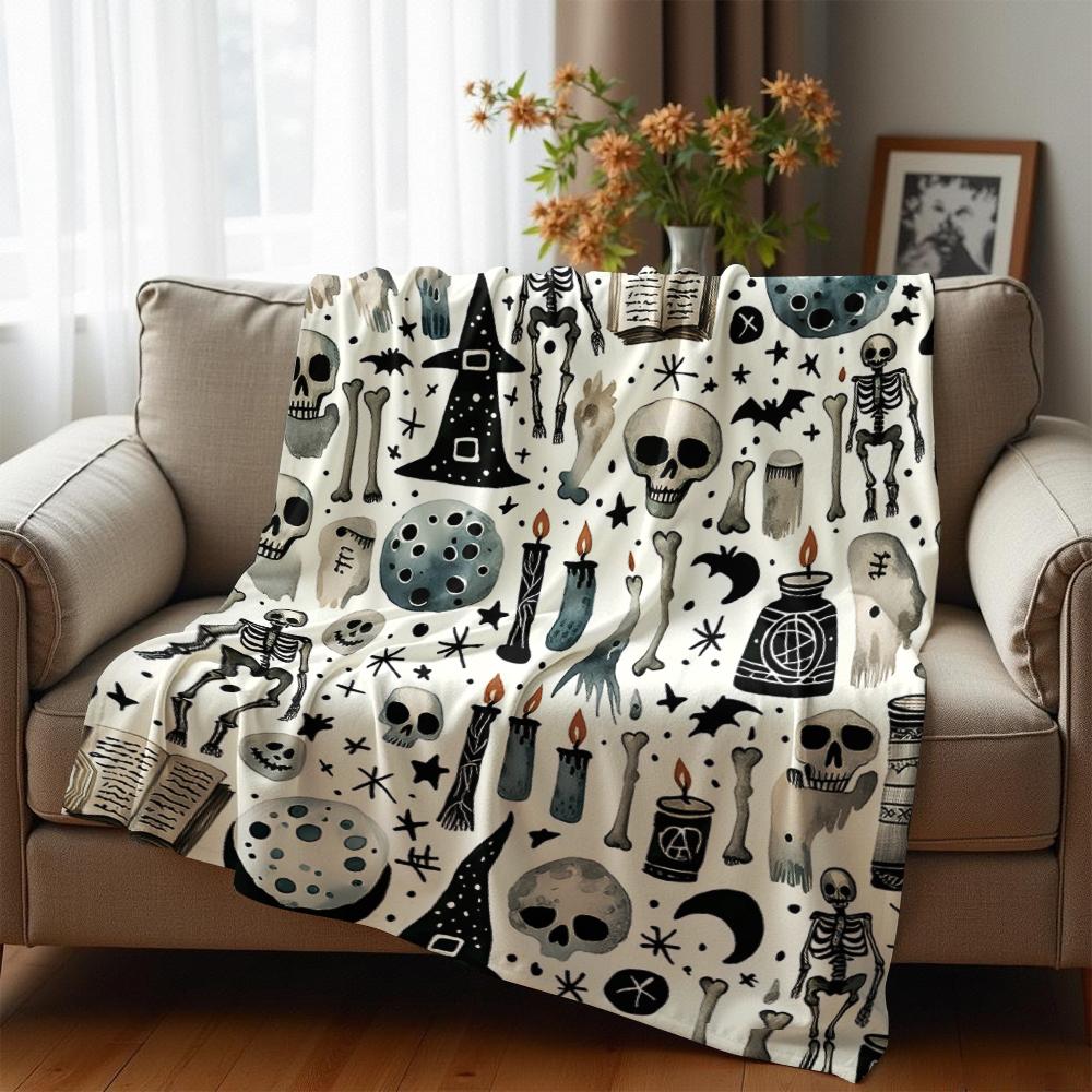 Skeleton Icon Cartoon Anime Print Flannel Blanket Soft Warm Throw for Kids Bedroom Sofa Christmas Office Car