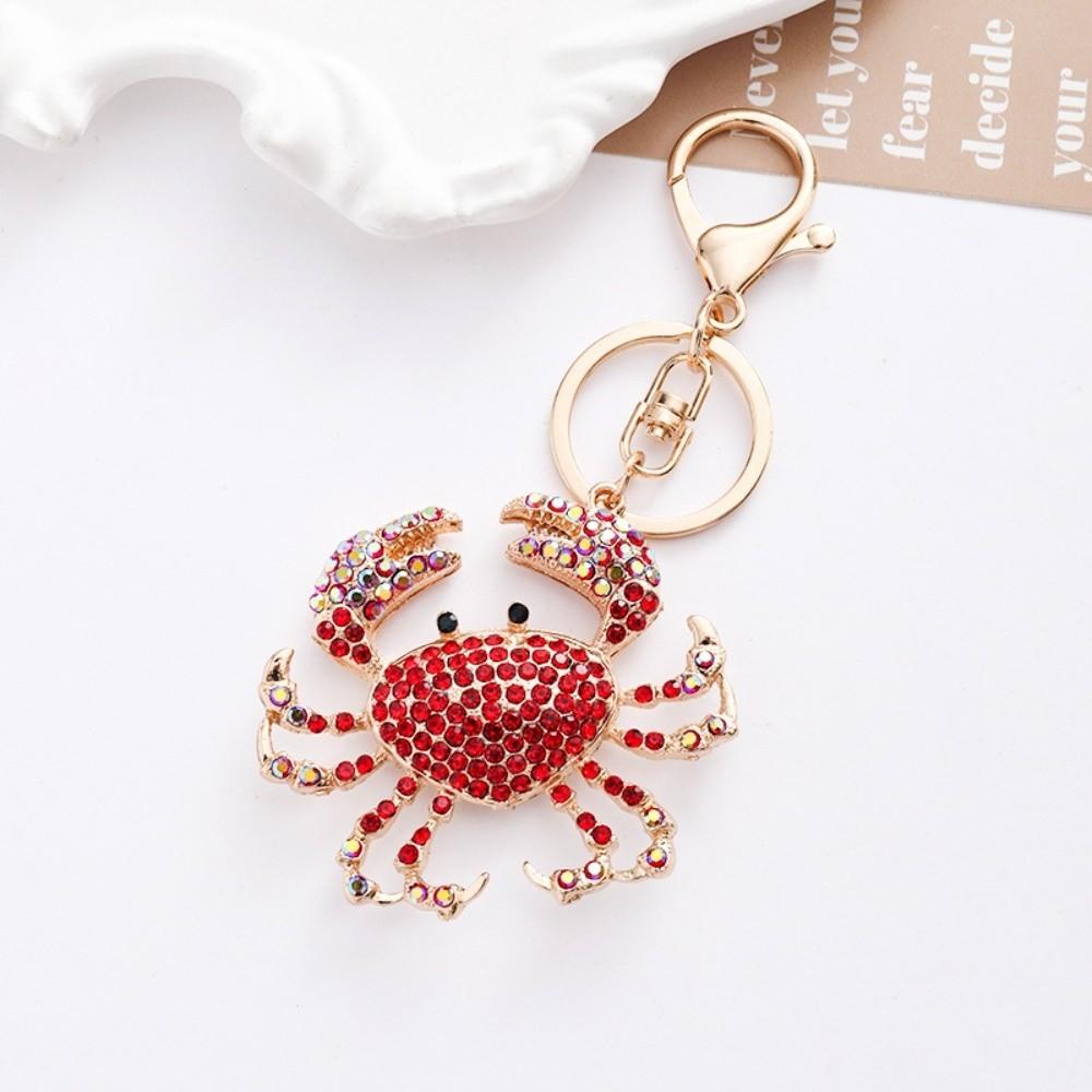 DIY Accessories Crab Charm Key Ring Crab-shaped Crystal Crab Key Ring Cute Crab Keychain Bag красный
