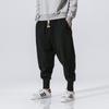 Cotton Linen Harem Pants Men Solid Elastic Waist Streetwear Joggers Baggy Drop-crotch Pants Casual Trousers Men