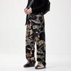 Bajia popular loose straight wide-leg denim print graffiti black branches fallen leaves fashion street jeans men