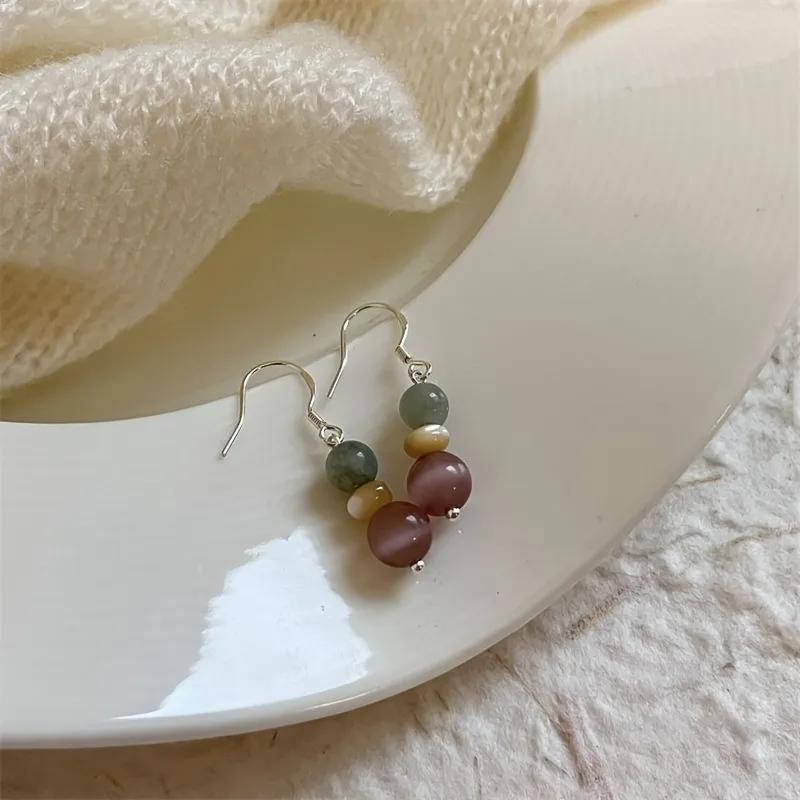 Vintage Trend Irregular Beaded Dangle Earrings, Women's Niche Design Ethnic Style Holiday Party Accessory Gift