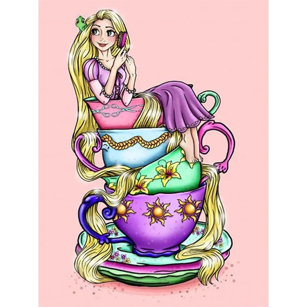 

Disney Diamond Painting Rapunzel Teacup Theme Art Painting Cartoon 5D Diamond Cross Stitch Mosaic Home Decor Gift Round 20x30cm