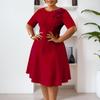 Women's New Short-sleeved Solid Color Round Neck Temperament Elegant African Dress