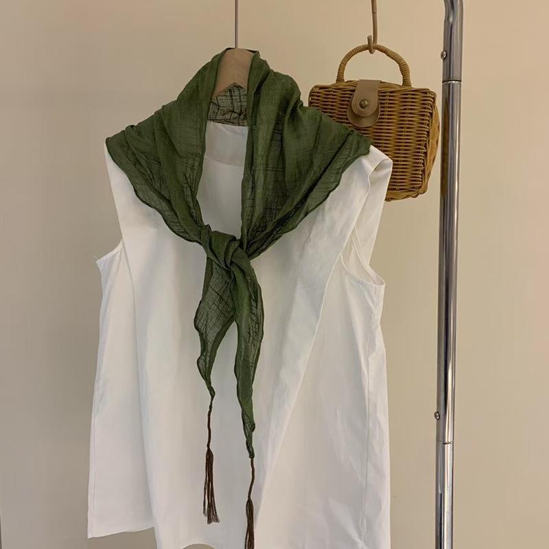 Korean Dongdae Gate Knocks On Fashionable Solid Color Cotton Linen Scarf for Women with Fashionable Versatile Retro Literary Exterior Shawl
