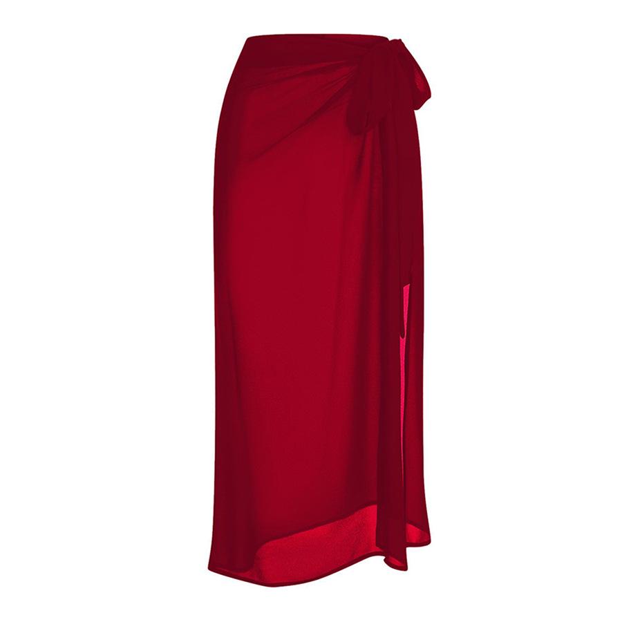 

Европейская и американская женская миди-юбка премиум-класса однотонная с завязками для пляжа One Size красный