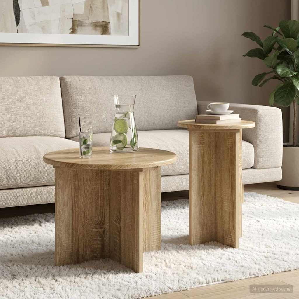 Side Table Set with Storage 2 pcs Sonoma Oak Wood Based Material