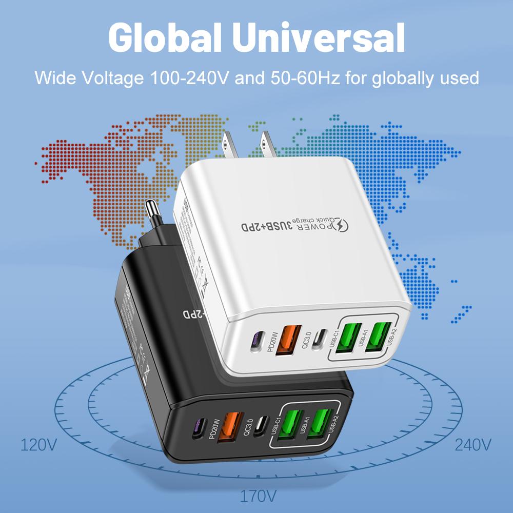 80W USB Charger PD Fast Charging Type C Mobile Phone Adapter For iPhone 15  Quick Charge EU/US/UK Plug Wall Charger