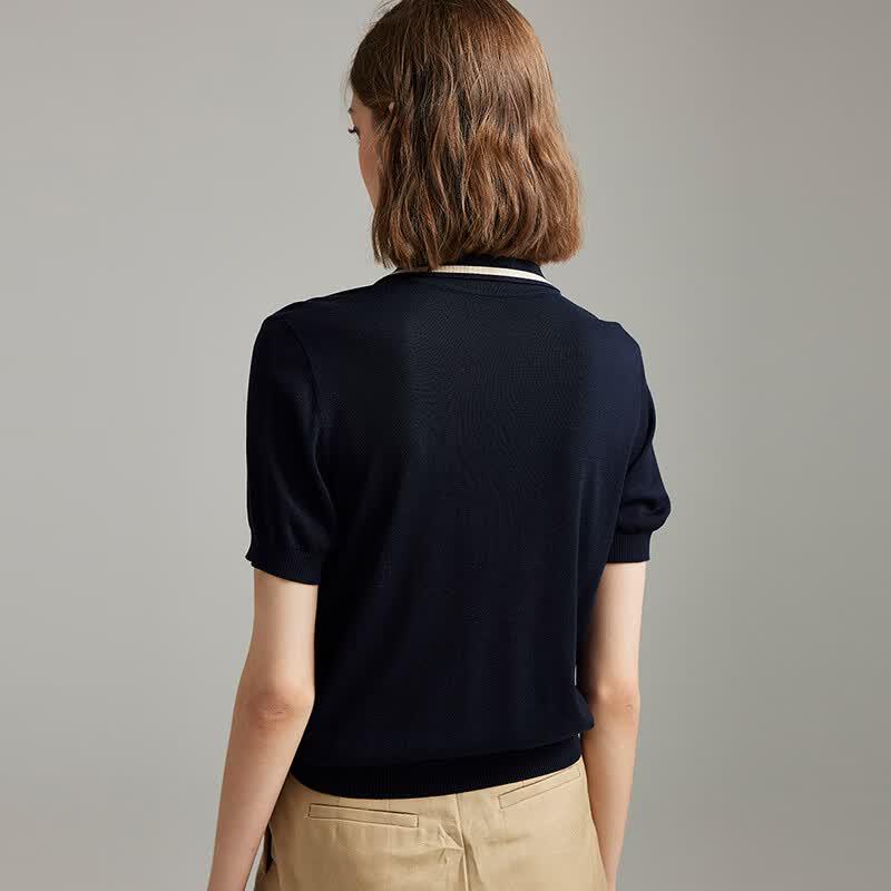 Wudao 100% Tencel Colorblock Women's Knitted Polo Shirt