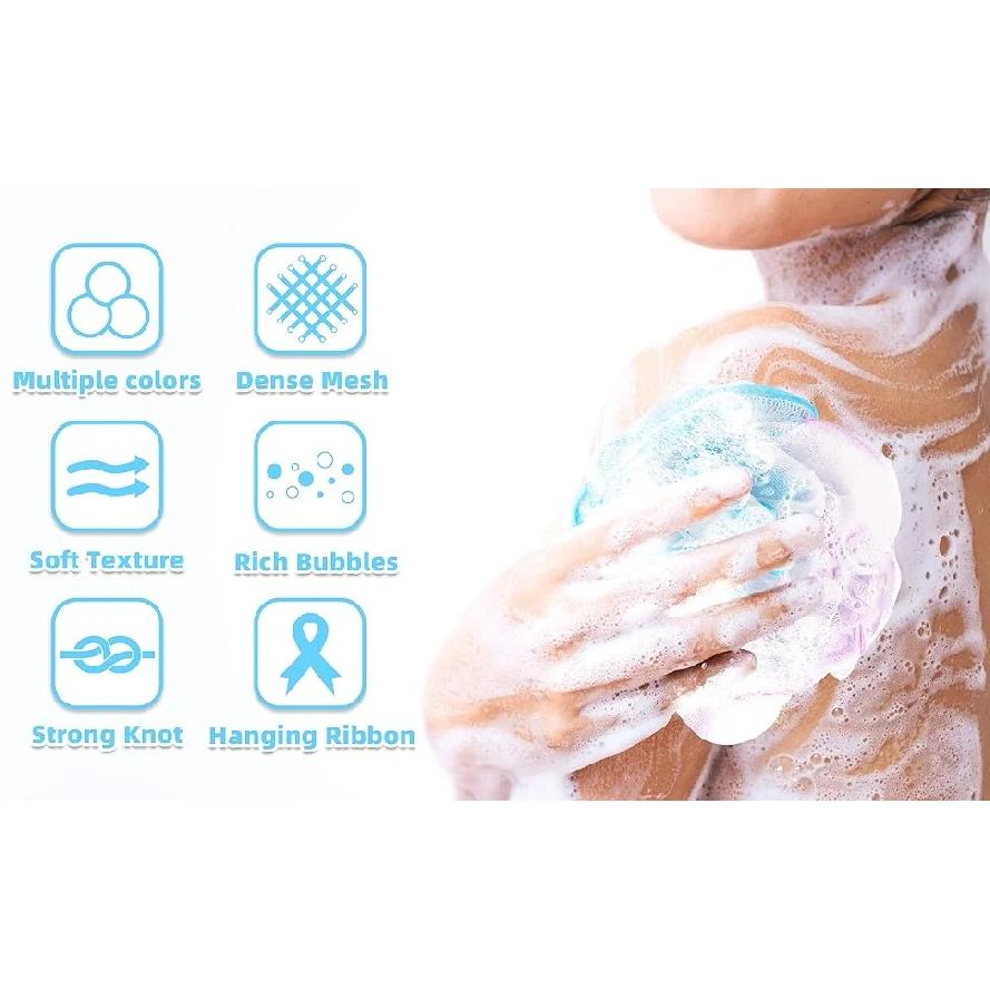Bath Sponges Loofahs 70 Grams Large Size,4 Pack Shower Sponge Exfoliating Cleaning Bath Loofa Body Scrubber Balls for Washing