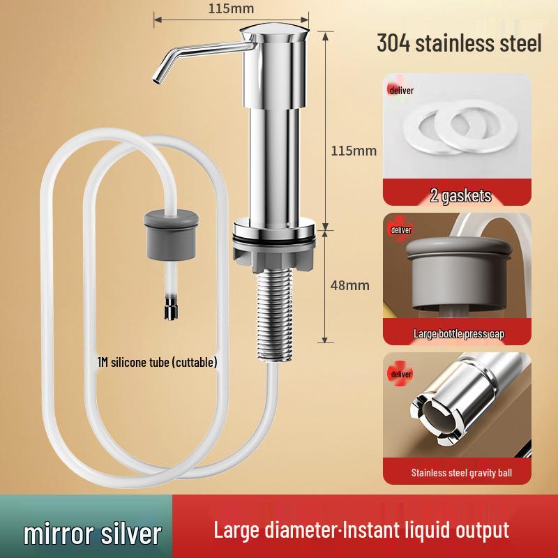 Space Aluminum Quick-Install Soap Dispenser with Extension Rod for Sink or Vegetable Washing Basin.