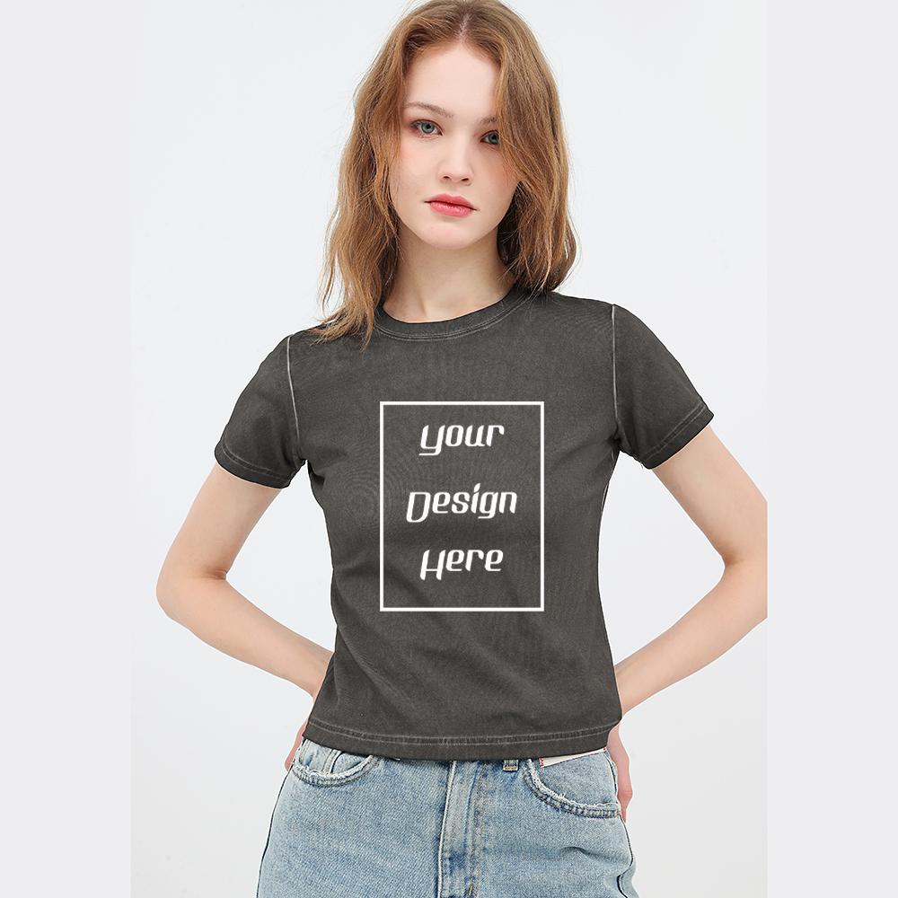 240 GSM 100% Cotton Women Retro T-Shirt Customized Pattern Print Short Slimming Streetwear Casual O Neck Short Sleeves Hot Grils T-Shirt