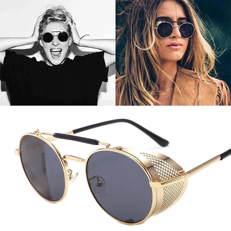 Retro Steampunk Round Metal Sunglasses Men Women Flip Classic Metal Frame Shades Glasses Non-polarized
