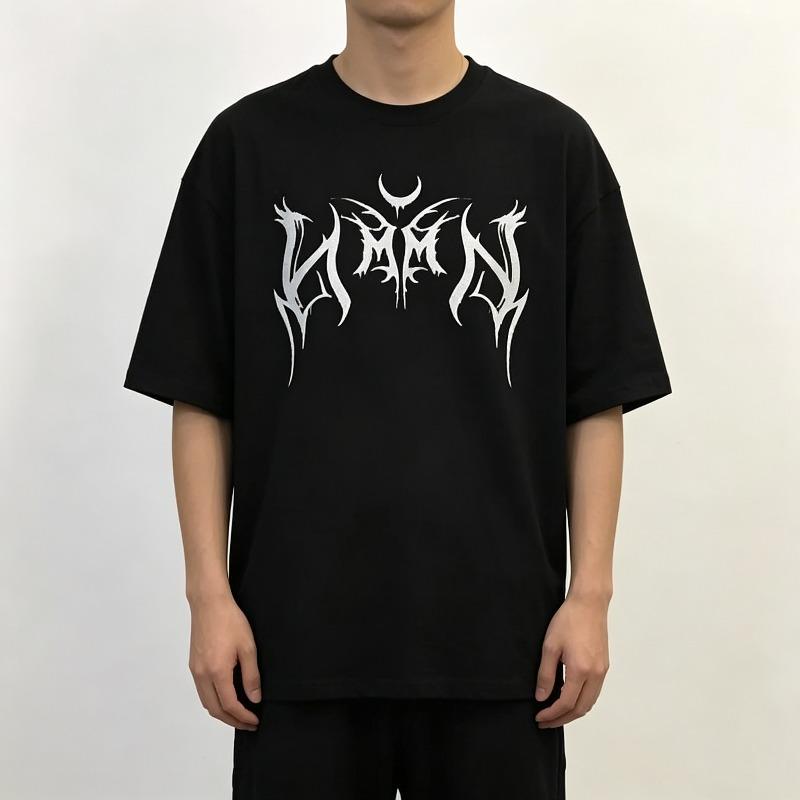 Gothic Letter Print T-shirt Men's Casual Hip-hop Short Sleeve Tee Streetwea vintage