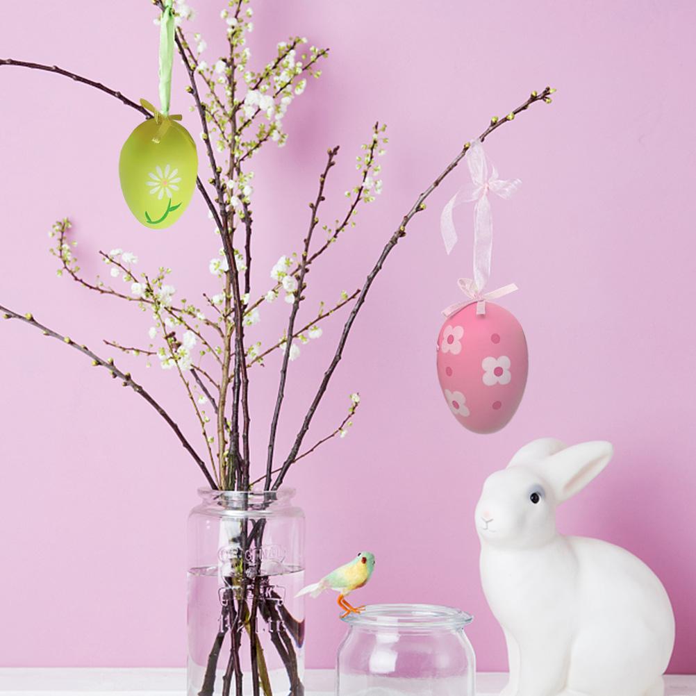 12 Pcs Easter Eggs for Hanging Plastic Colorful Easter Eggs with Silk Ribbon Decorative Easter Eggs