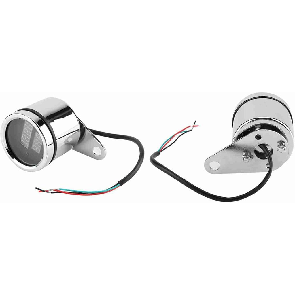 Universal Electronic Tachometer 2 in 1 Motorcycle LED Digital Voltmeter Tachometer Gauge Metal Odometer Speedometer Silver for Meauring Voltage of