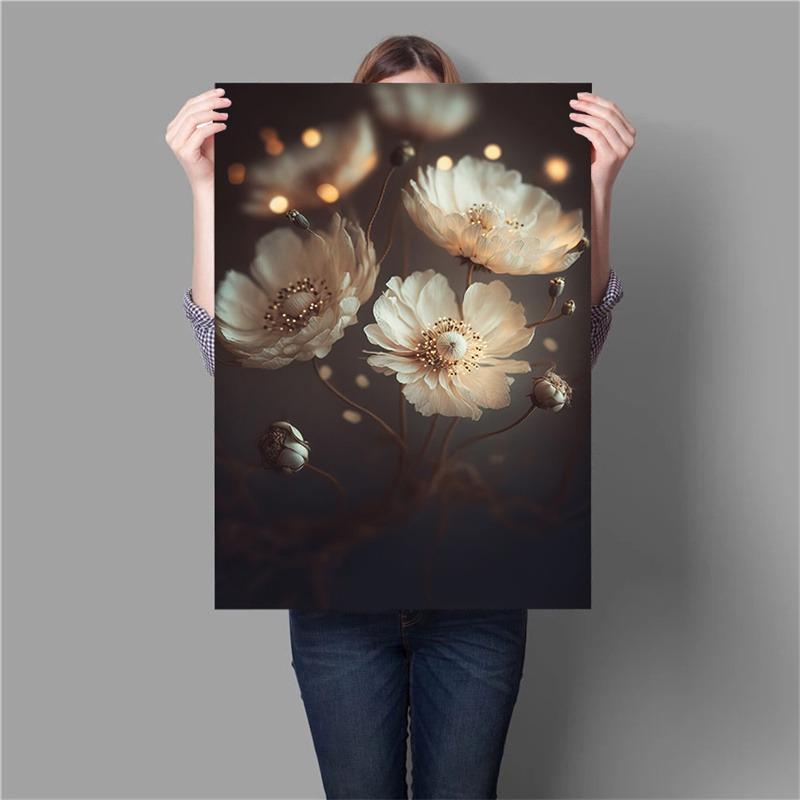 HD Nature Plants Canvas Paintings Wet Leafs,Glowing Patel Pink Flowers Posters Prints Wall Art Pictures for Living Room Decor
