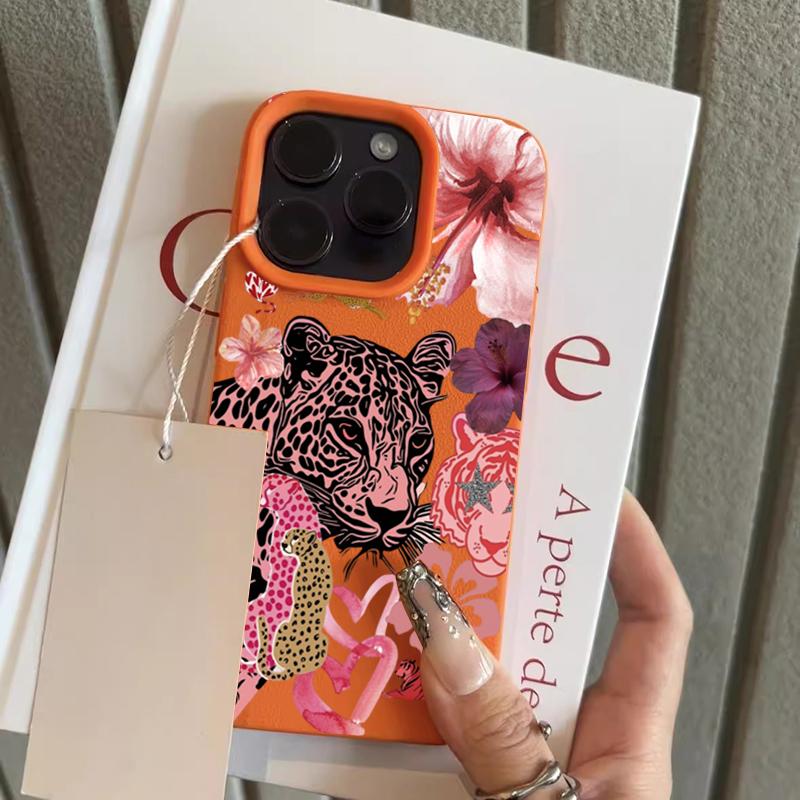 

Pink Cheetah Flower Love Lychee Pattern Phone Case For iPhone 17 16 15 14 13 12 11 Pro Max 17 Air 15 Plus X XS XR 16E Soft Cover iPhone17 Pro