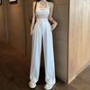 Calças largas de cor sólida para estudantes femininas de primavera e outono, cintura alta, tamanho grande, tubo reto, caimento solto, calças casuais de terno para esfregão de chão