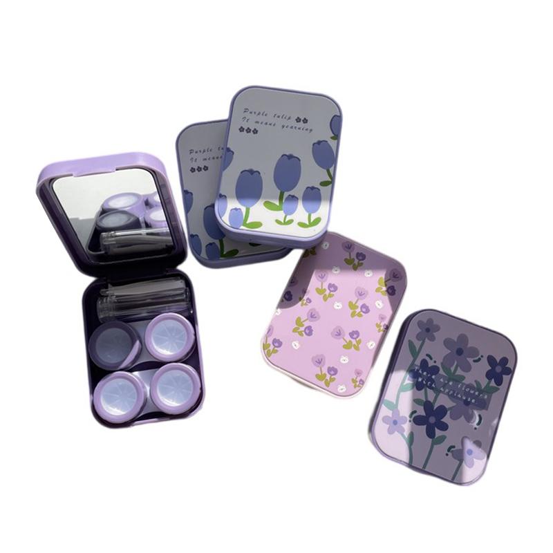 1Piece Of Two-Pack Contact Lens Box Purple Tulip Portable Contact Lens Companion Box Nursing Box  Exquisite Traveling Kit Box