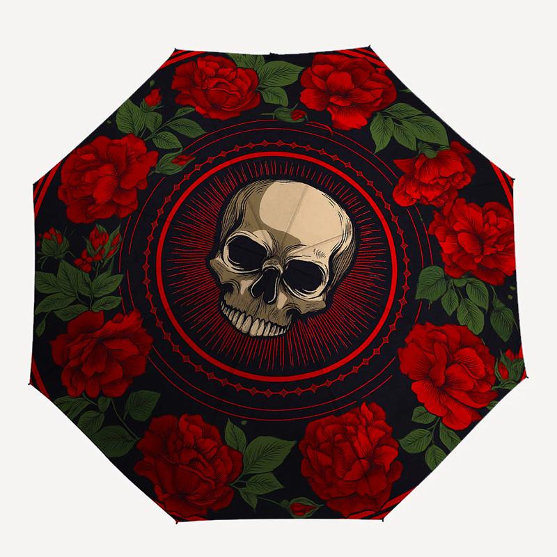 Day of the Dead Skull & Roses Circular Wall ArtUmbrella, Portable 3-Fold Umbrella for Men & Women,Christmas Gift ES254