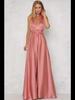 Europäisches und amerikanisches Abendkleid aus Satin mit tiefem V-Ausschnitt für Damen – eleganter, einfarbiger, langer Rock