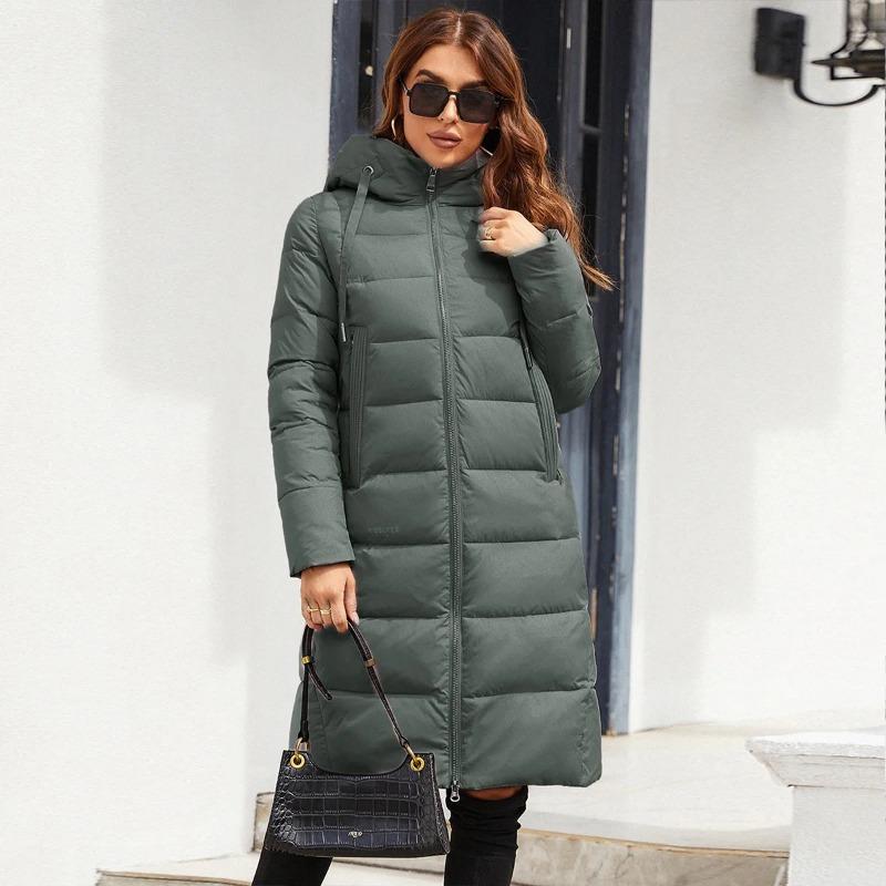 

Европейская и американская зимняя элегантная женская длинная теплая ветрозащитная куртка с капюшоном и воротником-стойкой из хлопка XXL