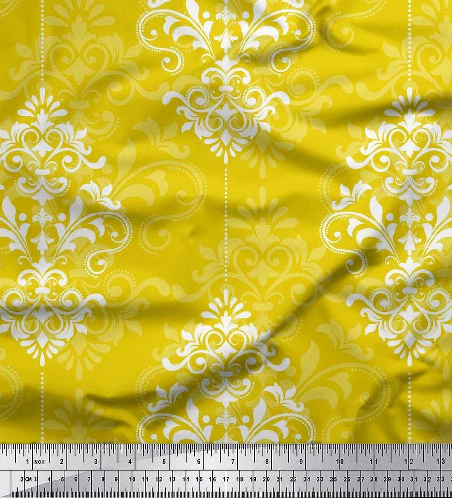 Soimoi Japanischer Krepp-Satin-Stoff mit filigranem Damast-Druck, Meterware, 42 Zoll