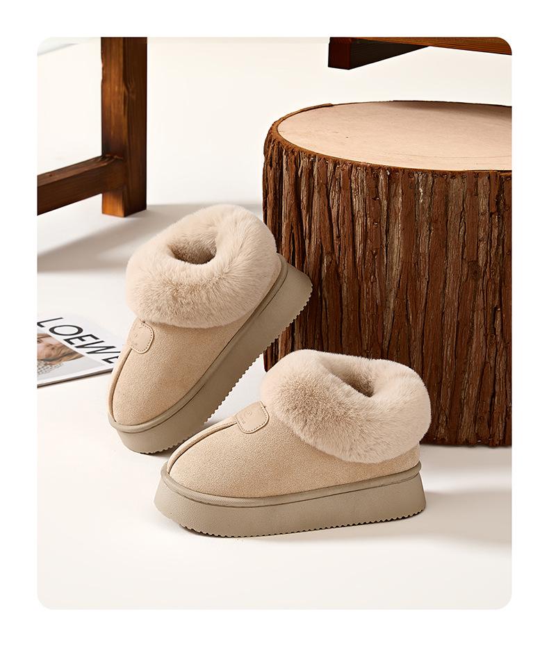 Women's Suede Cotton Slippers: Versatile, Warm, Indoor, Thick-Soled, Winter Wear.