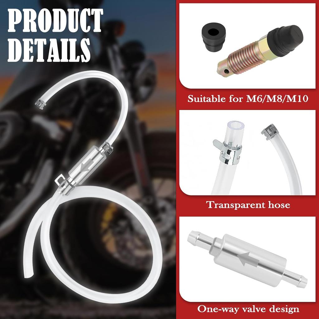 KIFIDAN 2 Set Motorcycle Brake Bleeder Kit with Brake Bleeder Hose & One Way Check Valve & Clamps,Professional Brakes Fluid Bleeders Kit Automotive